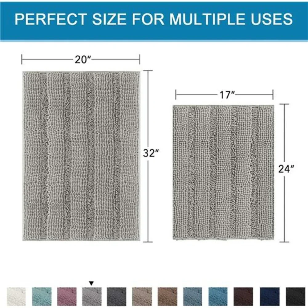 Bathroom Rugs Sets 2 Piece Bath Mat,Non Slip Thick Shaggy Chenille Bathroom Rugs